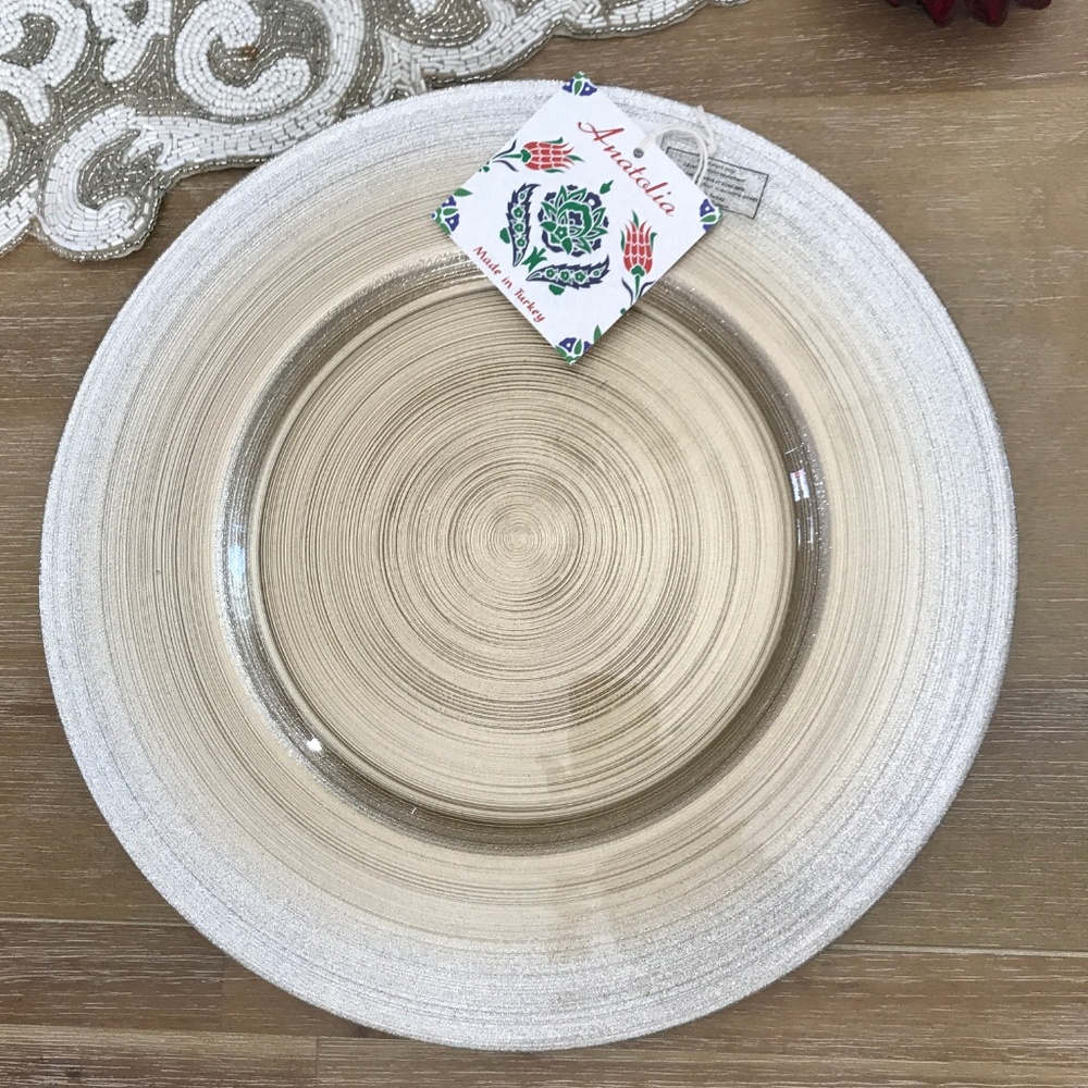 Gold Silver Glass Buffet Charger Serving Plate - Picture 2 of 4